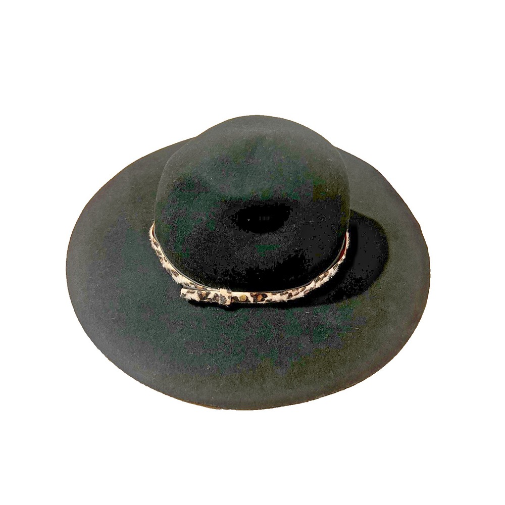 Fedora Women's Black hAT One Size 100% Wool Leopard Trim Classic‎ Quiet Luxury